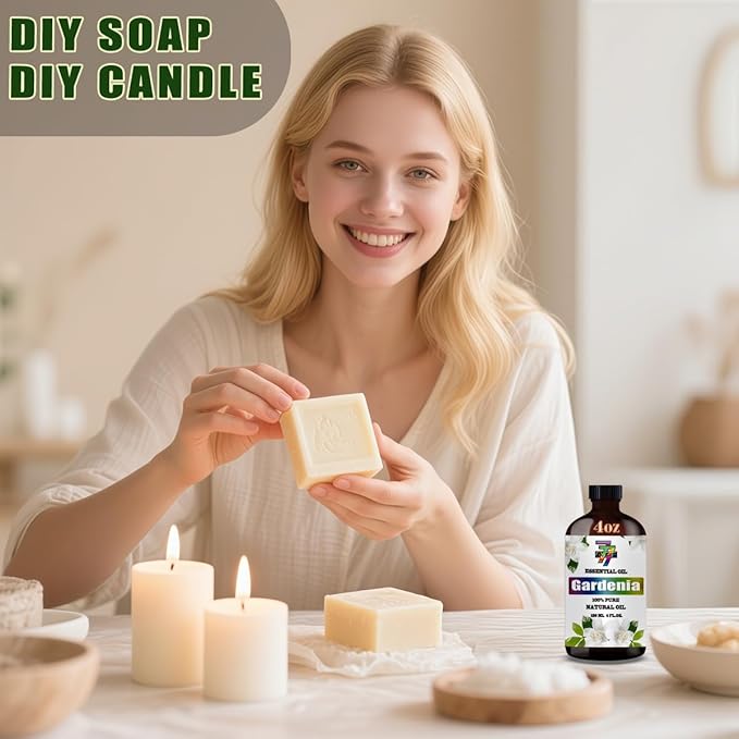Gardenia Essential Oil (4 oz/120 ml) — Gardenia Oils for Aromatherapy, diffusers, humidifiers, Home fragrances, DIY Skincare, soap Making, DIY Candle, Relaxation, Yoga, and Meditation