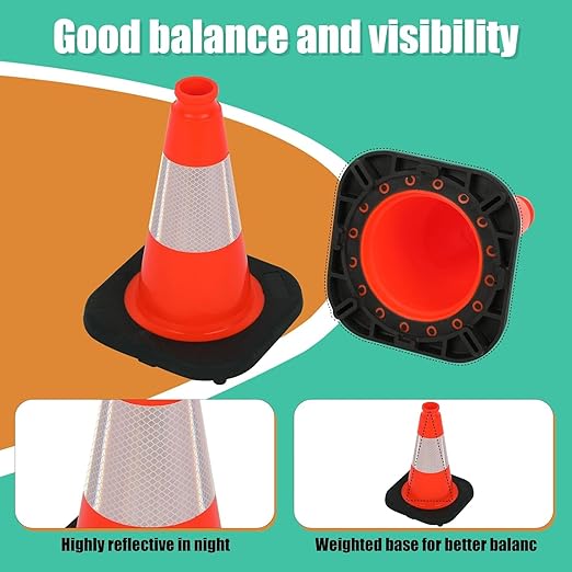 BESEA 12 Inch Traffic Cones, Safety Cones with 4" Reflective Collar, Lightweight & Durable PVC Road Cones for Parking, Sports Training, Construction, Driveway (6 Pack)