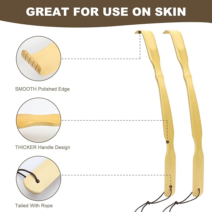 3 Pack Wooden Back Scratcher, 17 Inch Curved Long Handle Bamboo Back Scratchers Ideal Gifts for Adults Men Women, with Beautiful Gift Packaging