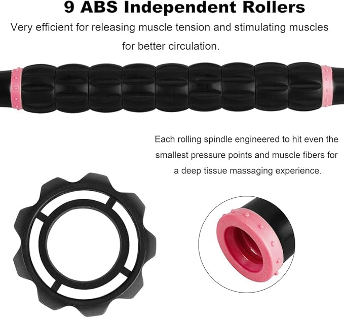 Yansyi Muscle Roller Stick for Athletes - Body Massage Roller Stick - Release Myofascial Trigger Points Reduce Muscle Soreness Tightness Leg Cramps & Back Pain for Physical Therapy & Recovery (Pink)