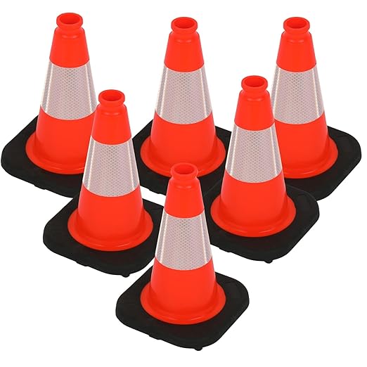 BESEA 12 Inch Traffic Cones, Safety Cones with 4" Reflective Collar, Lightweight & Durable PVC Road Cones for Parking, Sports Training, Construction, Driveway (6 Pack)