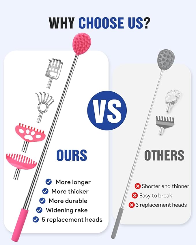 Gelibo Telescoping Back Scratcher with 5Pcs Detachable Heads,Fathers Day Dad Gifts from Wife Daughter Son,Mens Gifts,Husband, Extendable Back Massager Tool with Beautiful Box - Pink