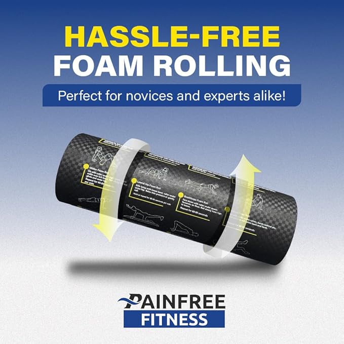 Fitness Foam Roller with Printed Exercises - 17''x 6'' Lightweight EPE/PE Exercise Roller Foam - Includes 12 Guided Stability, Mobility & Recovery Moves - Dual Color Instructional Design