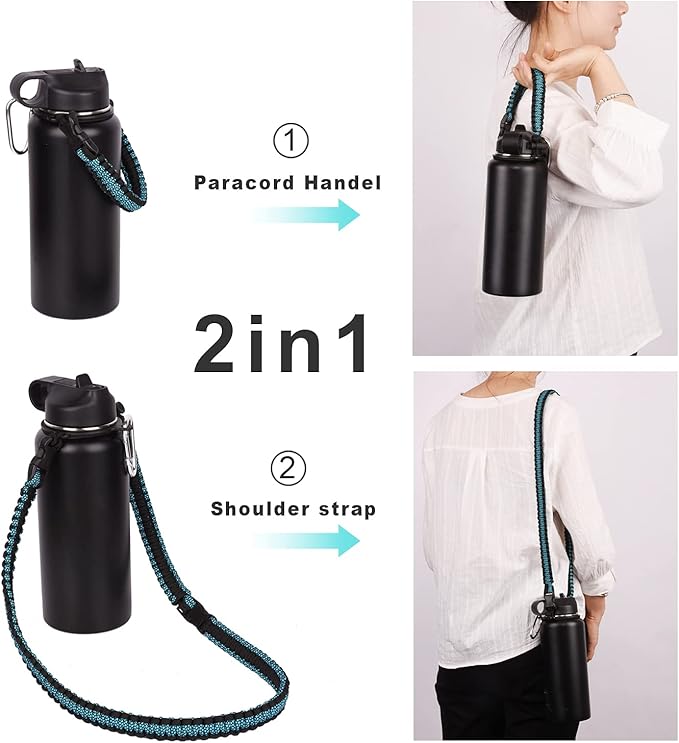 Wongeto Paracord Handle Carrier Holder with Shoulder Strap,Compatible with Hydro Flask Wide Mouth Water Bottles