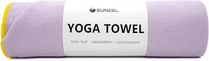 Eunzel Hot Yoga Towel - Microfiber Non Slip Yoga Mat Towel with Grip Dot Sweat Absorbent Towel for Hot Yoga, Pilates and Fitness 72" x 24", Taro Purple/Yellow
