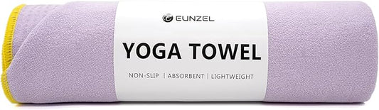 Eunzel Hot Yoga Towel - Microfiber Non Slip Yoga Mat Towel with Grip Dot Sweat Absorbent Towel for Hot Yoga, Pilates and Fitness 72" x 24", Taro Purple/Yellow