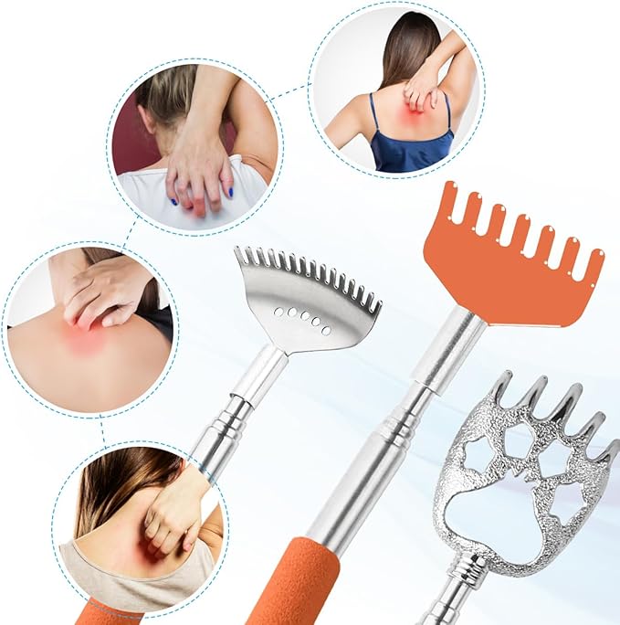 3 Pack Different Back Scratcher,Metal Portable Telescoping Back scratchers with Beautiful Box Great Stocking Stuffers for Men Women Kids Adults（Orange）