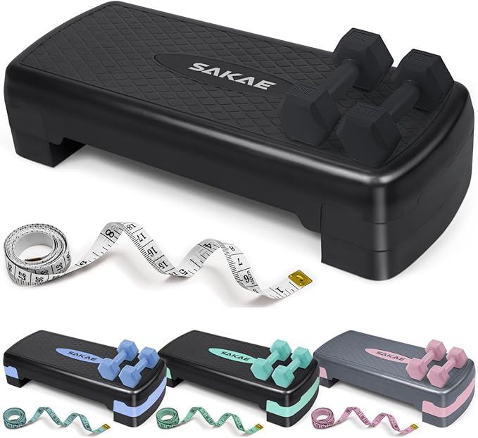 Aerobic Stepper Set with Dumbbells & Measuring Tape, Adjustable Height 2 Level Risers Workout Exercise Step Platform, 4 Colors, the Ultimate Gift for a Joyful Holiday and Merry Christmas