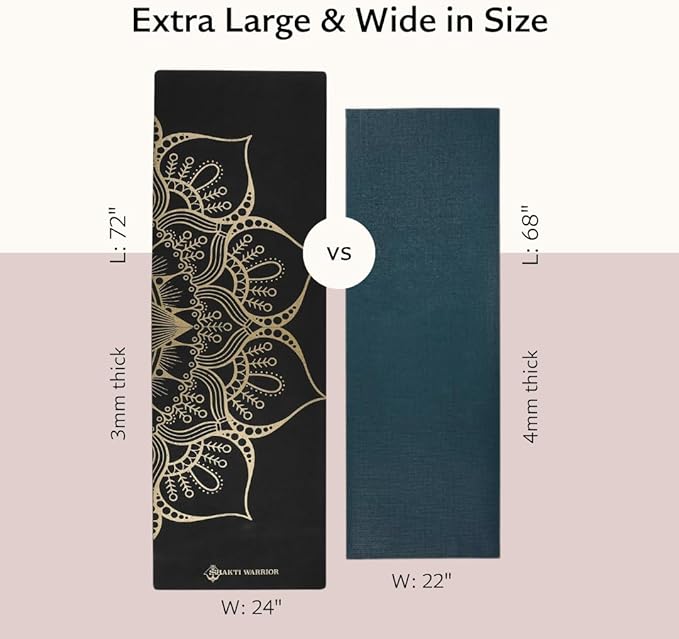 Shakti Warrior Cork Yoga Mat - Artist Designed, Premium Printed Eco-Friendly Non-Slip mat, Great for Regular & Hot Yoga, Pilates, Workouts 72 inch x 24 inch x 3mm Thick