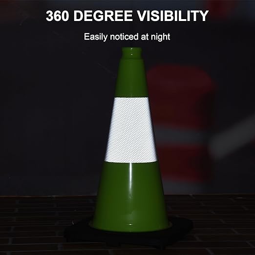OrangeStar 4-Pack 18" Traffic Cones with Weighted Rubber Base, 6" Reflective Collar, Green Safety Cones for Parking Lot, Road Construction, Warehouse, Highway, Weatherproof PVC