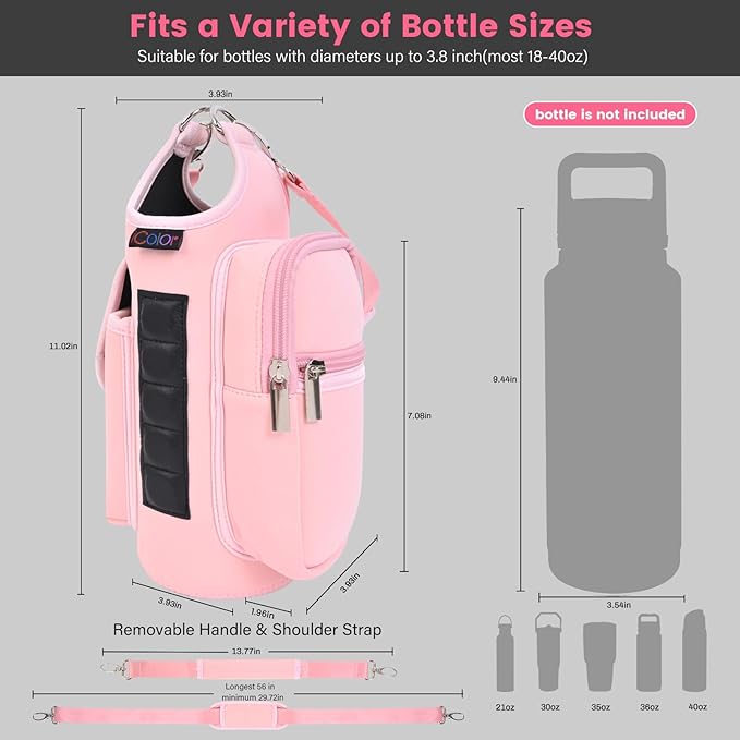 icolor Magnetic Gym Bag Water Bottle Carrier Holder with Phone Pockets & Shoulder Strap,Gym Magnetic Bag 5 Built-in Magnets Gym Accessories Organizer Magnetic Bottle Pouch Sleeve for Men Women