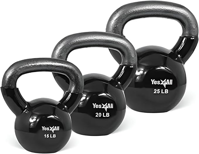 Yes4All Kettlebell, Vinyl Coated Kettlebell Cast Iron Sets with Stable Flat Bottom for Full Body Workout, Push up, Grip Strength Training & Weights Exercises
