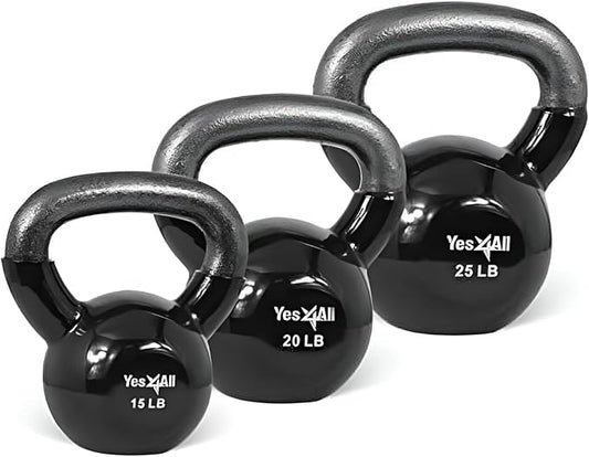 Yes4All Kettlebell, Vinyl Coated Kettlebell Cast Iron Sets with Stable Flat Bottom for Full Body Workout, Push up, Grip Strength Training & Weights Exercises