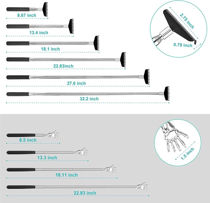 Oversized Back Scratcher Gift Set, 2 Pack, Portable Extendable Stainless Steel Telescoping Massage Tool, Gift/Stocking Stuffers for Men and Women