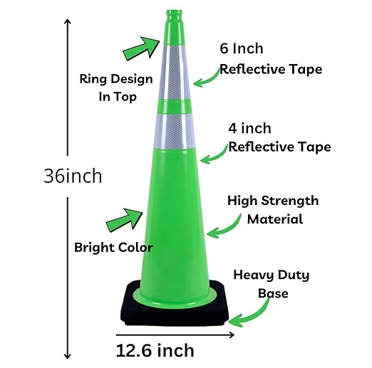 BESEA 6Pack 36” inch Traffic Safety Cones Green Road Parking Cones Construction Cone Structurally Stable for Traffic Control(Bright Color)