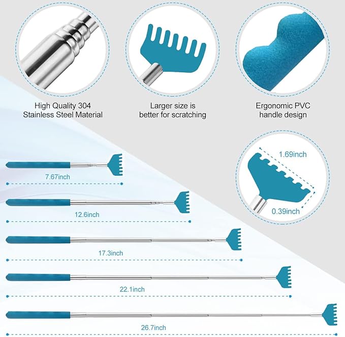 3 Pack Different Back Scratcher Metal Portable Telescoping Back scratchers, Extendable Back Massager Tool with Beautiful Box, Great Stocking Stuffers for Men Women Kids Adults（Blue）