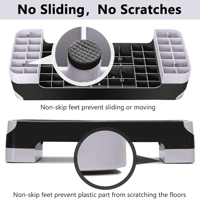 Adjustable Workout Aerobic Stepper, Aerobic Exercise Step Platform with 2 Risers, Exercise Step Deck for Fitness, 26.5" Trainer Stepper with Non-Slip Surface Home Gym & Extra Risers Options