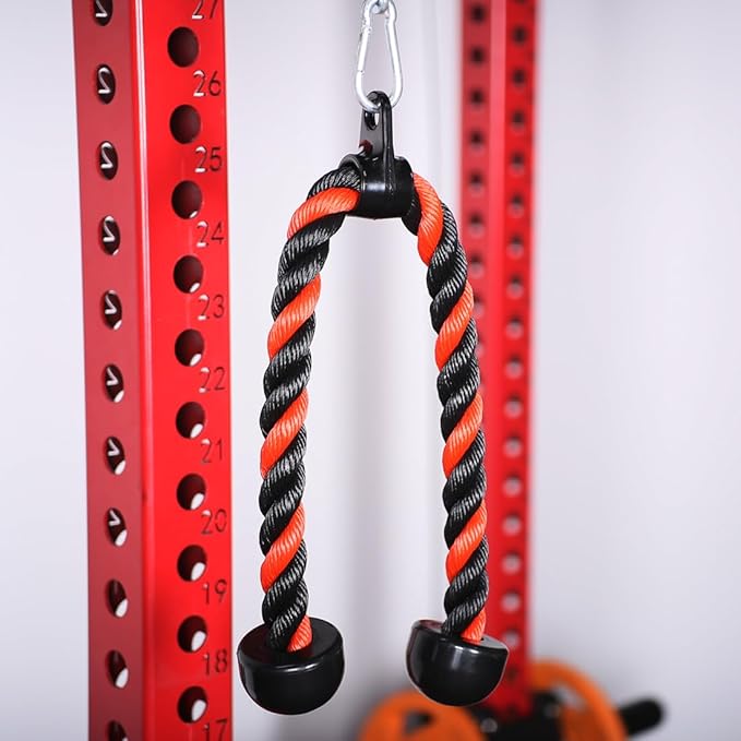 Tricep Rope 27 & 36 inches 2 Colors Fitness Attachment Cable Machine Pulldown Heavy Duty Coated Nylon Rope with Solid Rubber Ends