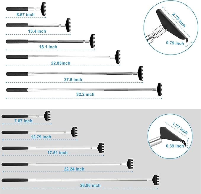 Oversized Back Scratcher Gift Set, 2 Pack, Upgraded Metal Stainless Steel Telescoping Back Scratcher Tool with Canvas Carrying Bag