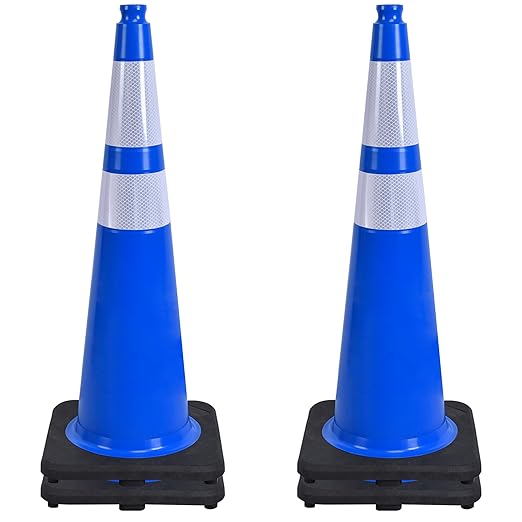 OrangeStar 36" Traffic Cones 4-Pack Blue Safety Cones with Reflective Collars, Heavy Duty Base for Construction, Parking Lot, Road Work, Flexible PVC, Indoor & Outdoor Use