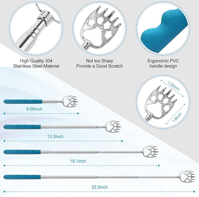 3 Pack Different Back Scratcher Metal Portable Telescoping Back scratchers, Extendable Back Massager Tool with Beautiful Box, Great Stocking Stuffers for Men Women Kids Adults（Blue）