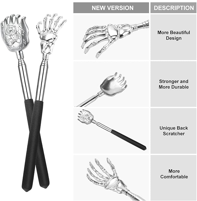 Back Scratcher Gift Set, 4 Pack, Upgraded Portable Extendable Stainless Steel Telescoping Massage Tool, Stocking Stuffers for Men Women