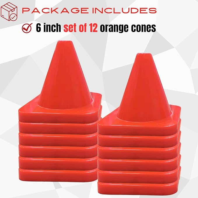 6in/9in/12in/28in Heavy Duty Agility Training Cones for Sports & Kids Coaching, Field Markers for Motorcycle, Bikes, Traffic, Basketball, Soccer Drills, Durable, Multipurpose, Adjustable