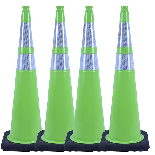 BESEA 4Pack 36” inch Traffic Cones Green Road Parking Cones Construction Safety Cone Structurally Stable for Traffic Control(Green Color)