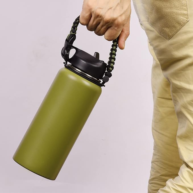 Wongeto Paracord Handle Carrier Holder with Shoulder Strap,Compatible with Hydro Flask Wide Mouth Water Bottles