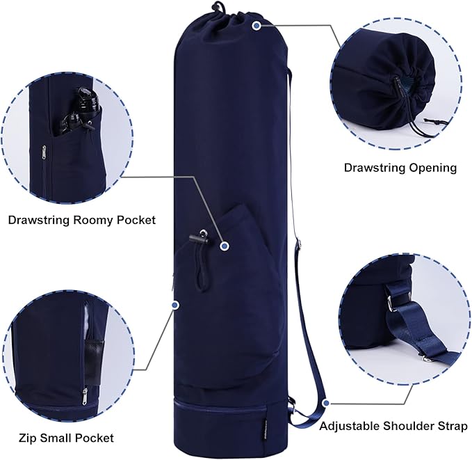 sportsnew Yoga Mat Bag with Water Bottle Pocket and Bottom Wet Pocket, Exercise Yoga Mat Carrier Multi-Functional Storage Bag, Patent pending