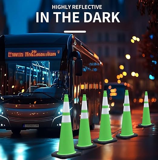 BESEA 6Pack 36” inch Traffic Safety Cones Green Road Parking Cones Construction Cone Structurally Stable for Traffic Control(Bright Color)