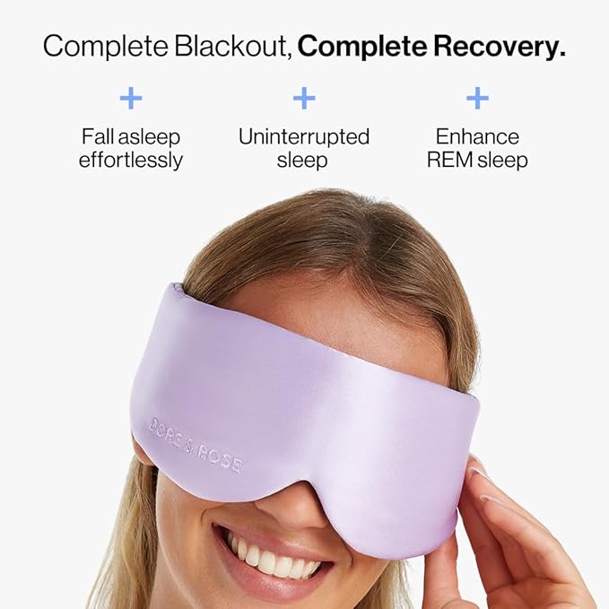 Dore & Rose Aura Sleep Mask, 100% Light Blocking Mulberry Silk Eye Mask (23 Momme), Extra Room for Lashes, Reduces Eye Bags & Dark Circles, Adjustable Travel Deep Sleep Mask for Men & Women (Purple)