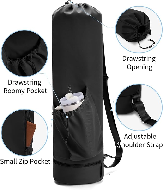 sportsnew Yoga Mat Bag with Water Bottle Pocket and Bottom Wet Pocket, Exercise Yoga Mat Carrier Multi-Functional Storage Bag, Patent pending