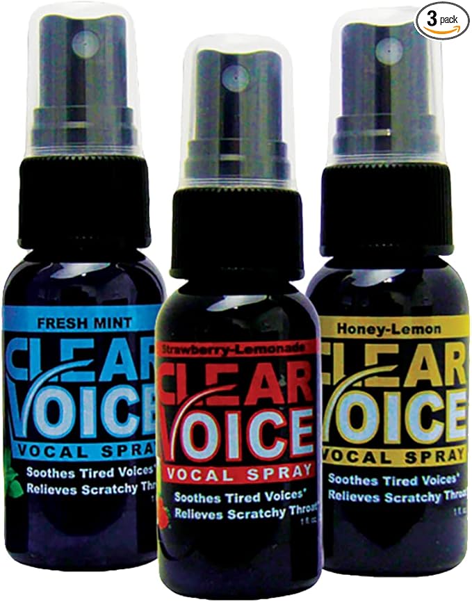 Clear Voice Oral Throat Spray Moisturizer Relief Vocal Booster Treatment Secret - Made in USA - Honey Lemon Flavor, Fresh Mint and Strawberry Lemonade - 1 Fl Oz, 3 Pack