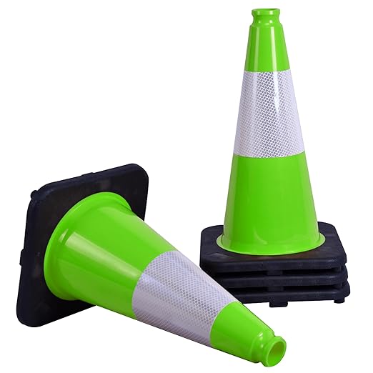 OrangeStar 4-Pack 18" Traffic Cones with Weighted Rubber Base, 6" Reflective Collar, Green Safety Cones for Parking Lot, Road Construction, Warehouse, Highway, Weatherproof PVC