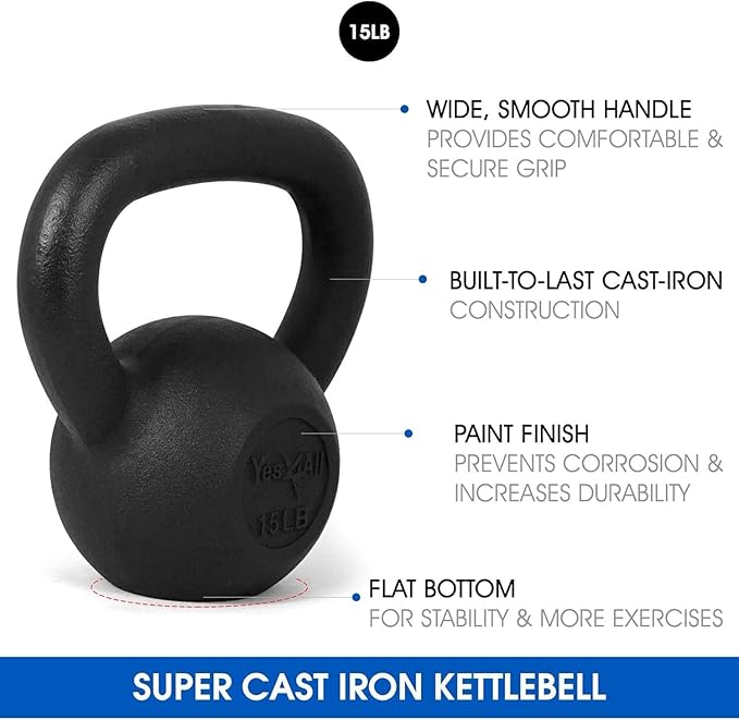 Yes4All 5-80 lbs Cast Iron Kettlebell for Dumbbell Weights Exercises, Gym, Full Body Home Workout Equipment, Push up, Grip and Strength Training