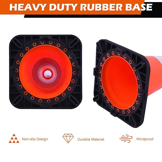 8 Pack 18" inch Fluorescent Orange PVC Traffic Safety Cones with Reflective Collars and Heavy Duty Rubber Base, Durable Cones for Parking, Construction, Roadwork and Driving Practice