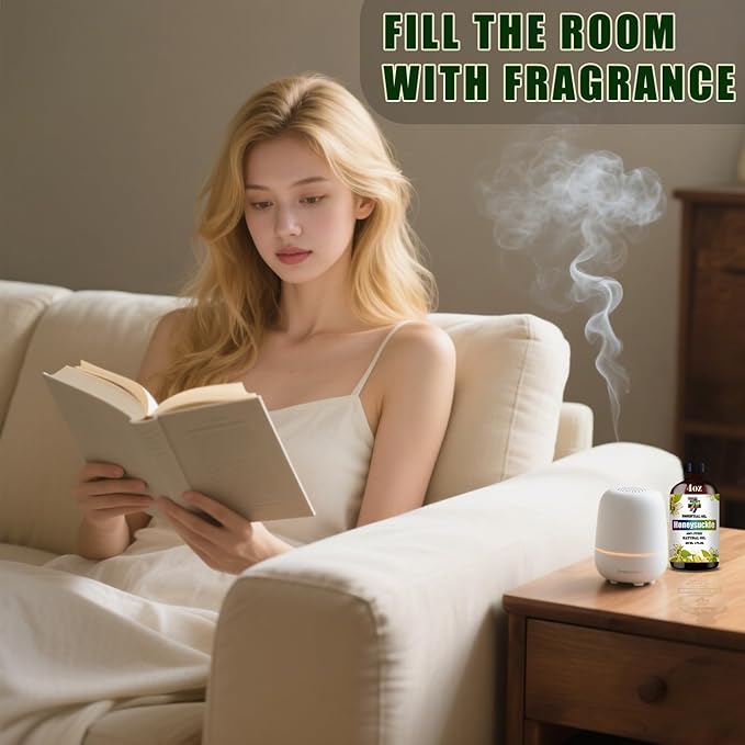 Honeysuckle Essential Oil (4 oz/120 ml) — Honeysuckle Oils for Aromatherapy, diffusers, humidifiers, Home fragrances, DIY Skincare, soap Making, DIY Candle, Relaxation, Yoga, and Meditation