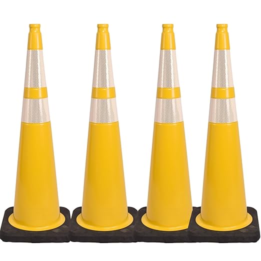 BESEA 4Pack 36” inch Traffic Cones Yellow Road Parking Cones Construction Safety Cone Structurally Stable for Traffic Control(Yellow Color)