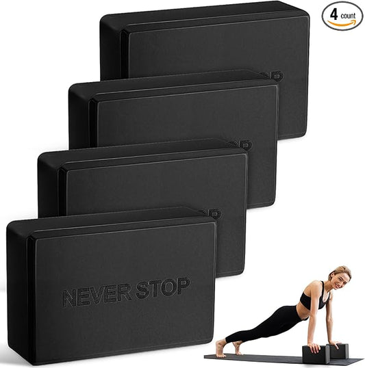 4 Pack Yoga Blocks Non Slip Pilates Brick Foam Blocks Pilates Dance Gymnastics Workout Fitness Props Tool for Stretching Meditation and Exercise