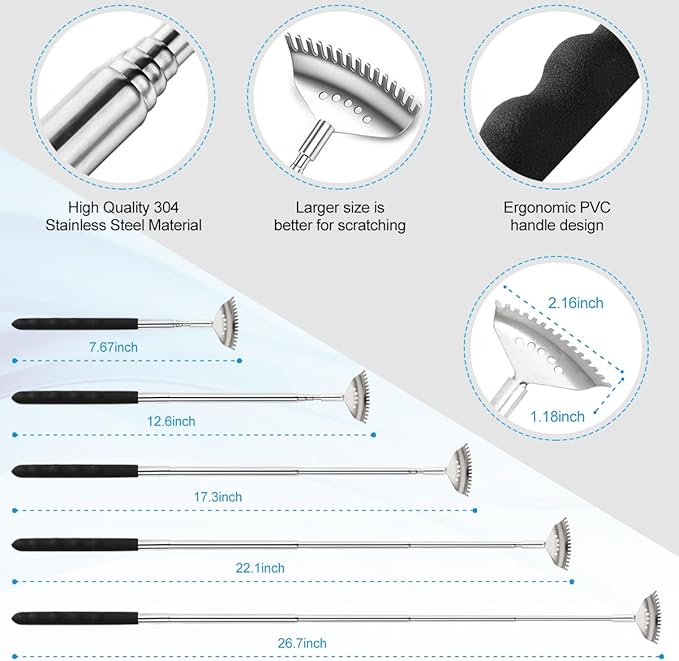 3 Pack Different Back Scratcher Metal Portable Telescoping with Rubber Handles, Extendable Back Massager Tool with Beautiful Box, Stocking Stuffers for Men Women Christmas Presents(Black)