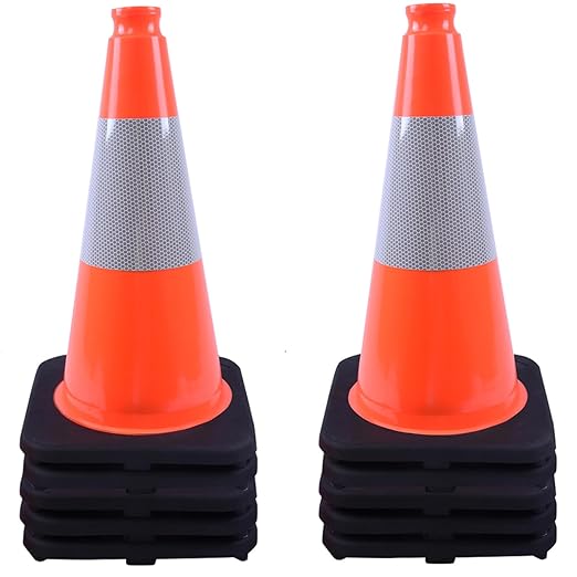 (8 Cones) BESEA 18" inch Traffic Cones Traffic Safety Cones Black Base Construction Road Parking Cone with 6" Highly Reflective Collar(8 Pack)