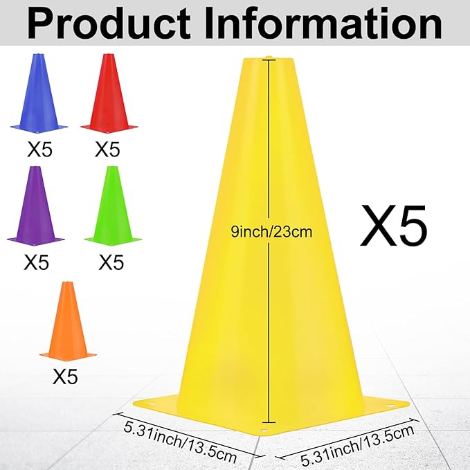 30 Pieces 9 Inch Traffic Cones Plastic Sport Agility Training Safety Cones Soccer Practice Equipment for Basketball Football Drills Exercise, Outdoor Activity and Events