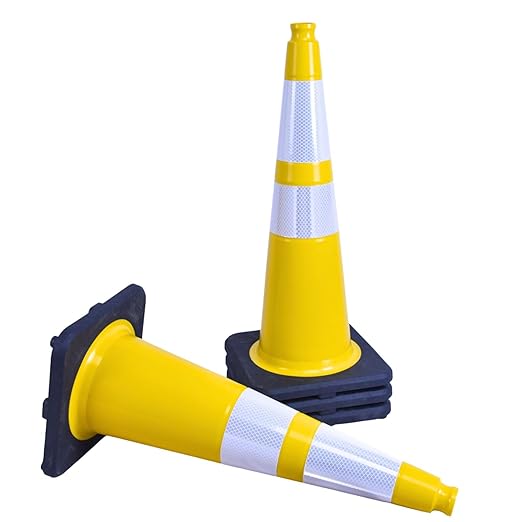 BESEA 4PACK 28” inch Traffic Safety Cones Yellow Road Parking Cones Heavy Duty Construction Cone Structurally Stable for Traffic Control at Public Place