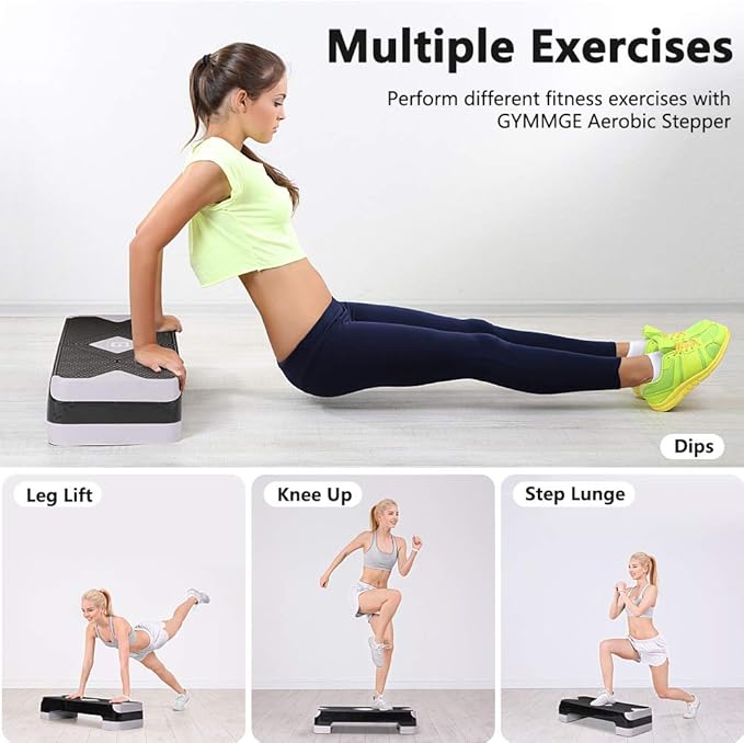 Adjustable Workout Aerobic Stepper, Aerobic Exercise Step Platform with 2 Risers, Exercise Step Deck for Fitness, 26.5" Trainer Stepper with Non-Slip Surface Home Gym & Extra Risers Options