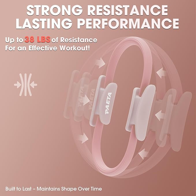 PAETA Pilates Ring Set – 14” Magic Circle (38 lbs Resistance), 9.8” Pilates Ball, 5 Resistance Bands, and Exercise Guide Included for Home Workouts