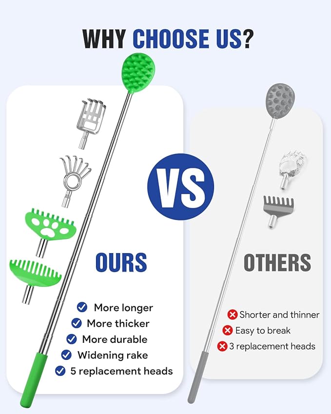 Gelibo Telescoping Back Scratcher with 5Pcs Detachable Heads,Fathers Day Dad Gifts from Wife Daughter Son,Mens Gifts,Husband, Extendable Back Massager Tool with Beautiful Box - Green