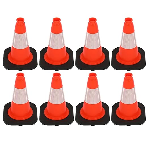 8 Pack 12" in Orange PVC Safety Cones with Reflective Stripe, Stackable Training Cones for Sports, Soccer, Drills, Indoor and Outdoor Activities and Festive Events