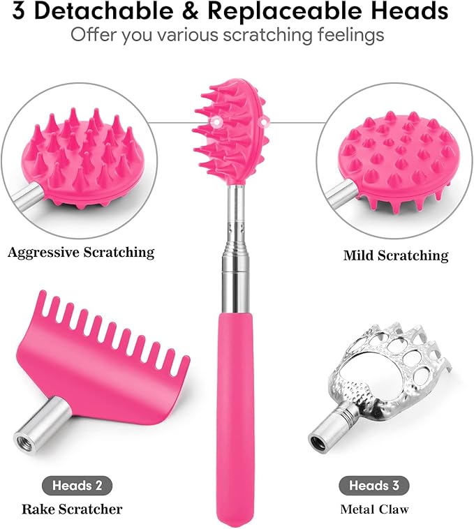 TUKUOS Telescoping Back Scratcher with 4Pcs Detachable Scratching Heads, Back Scratcher for Men/Women,Dual Sides Scratcher/Metal Paw/Rake Scratcher Christmas Gifts Stocking Stuffers for Women Men