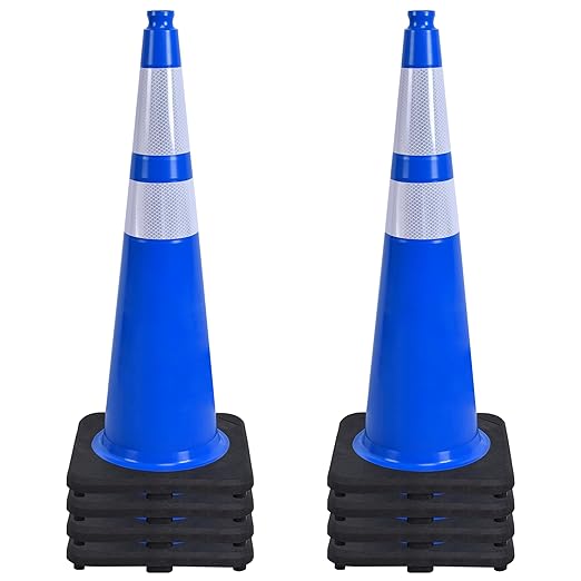 OrangeStar 36" Traffic Cones 8-Pack Blue Safety Cones with Reflective Collars, Heavy Duty Base for Construction, Parking Lot, Road Work, Flexible PVC, Indoor & Outdoor Use